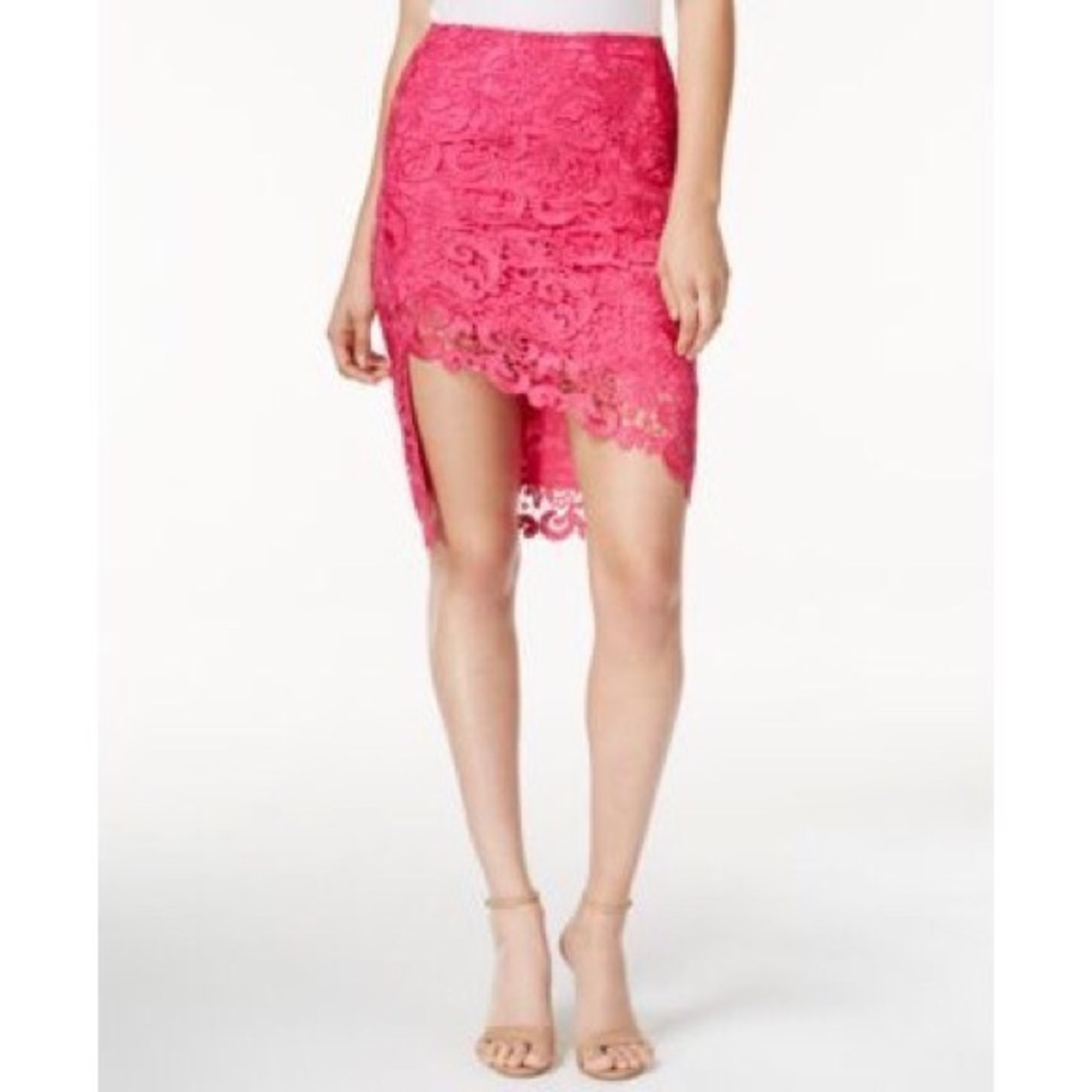 Guess Pink Lace Asymmetrical Pencil Skirt